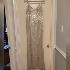 IEENA for Mac Duggal Champagne Colored Sequin Gown